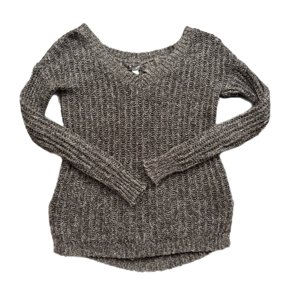 Aerie | Gray Cable Knit V-Neck Sweater